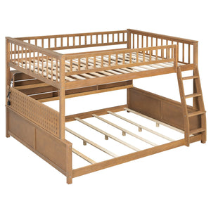 English Elm Full Xl Over Queen Bunk Bed Pinewood Frame with Led Lights Shelving Pegboard Brown LT000279AAP