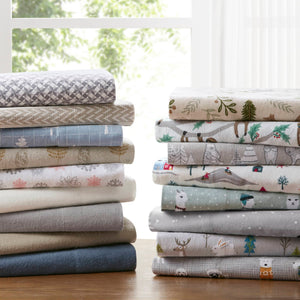 English Elm 4-piece Cal King Cotton Sheet Set Snowflake Print Breathable Wrinkle Resistant Bedding B035P408379