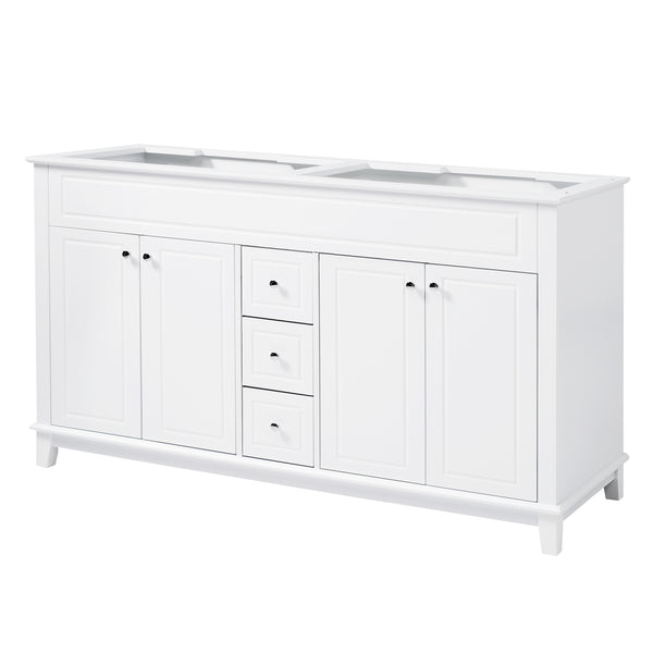 English Elm Christopher Knight Home® - 58" Bathroom Vanity Cabinet Base with Solid Wood Legs, 3 Drawers & 4 Soft-Close Doors, Open-Back Design, Adjustable Anti-Tip Feet, White Finish N759P351759K