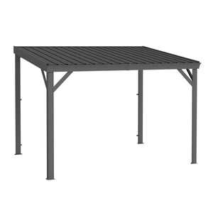 English Elm 8' Lean to Gazebo 8'x10' Gray with Hidden Gutter, Galvanized Steel Roof, Wind Resistant Patio Shelter W1859S00122