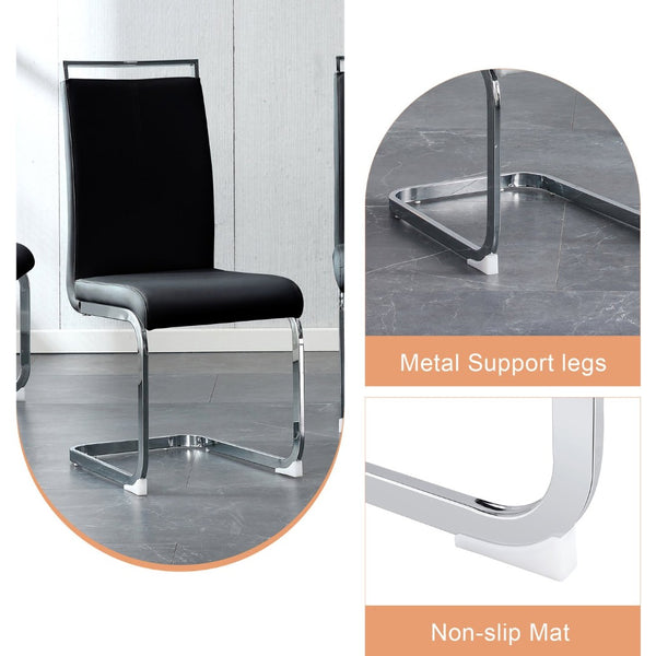 English Elm Table And Chair Set - Modern Marble Pattern Dining Set With 6 Comfortable Black Pu Chairs, 71"X35.4" W1151S02116-GIGA