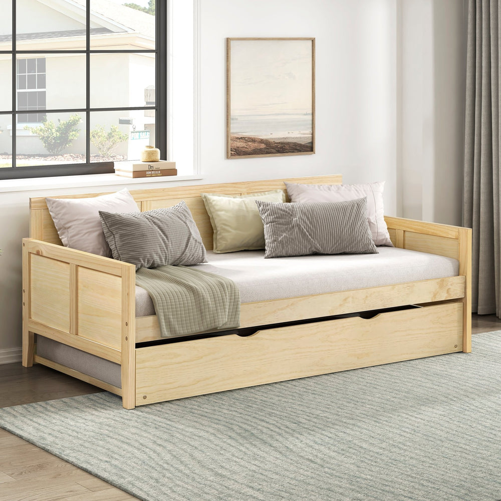 English Elm Daybed Solid Pine Wood Frame Transitional Sofa Sleeper for Studios and Guest Rooms B011S02449