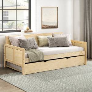 English Elm Daybed Solid Pine Wood Frame Transitional Sofa Sleeper for Studios and Guest Rooms B011S02449