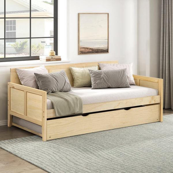 English Elm Daybed Solid Pine Wood Frame Transitional Sofa Sleeper for Studios and Guest Rooms B011S02449