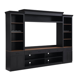 English Elm Farmhouse Mid-century Entertainment Center Walnut Black with Wine Rack for Living Room N721S000046B-2
