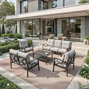 English Elm 5-piece Outdoor Conversation Set Steel Frame Patio Sofa Loveseat Chairs Table Gray B082S00126
