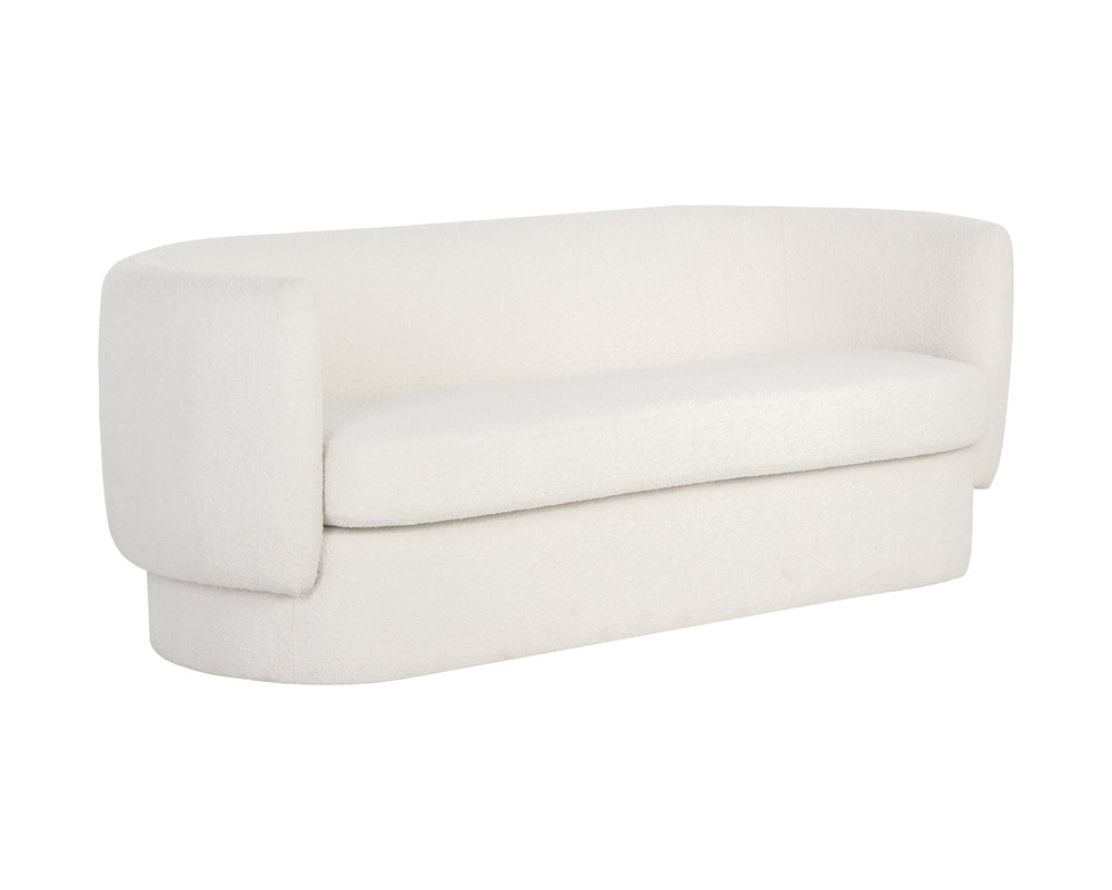 Sunpan Valence Sofa - Stylish Curved Capsule Design in Maya White Boucle Fabric for Modern Living Rooms