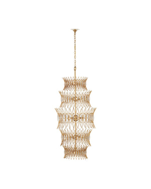 Currey & Company Marquise Oval Gold Chandelier - Elegant Mid-century Design With Leaf Motifs And Dimmable Lighting Gold Glass ,Wrought Iron 9000-1288-currey-company