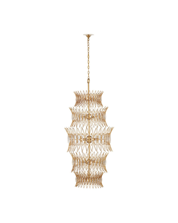 Currey & Company Marquise Oval Gold Chandelier - Elegant Mid-century Design With Leaf Motifs And Dimmable Lighting Gold Glass ,Wrought Iron 9000-1288-currey-company