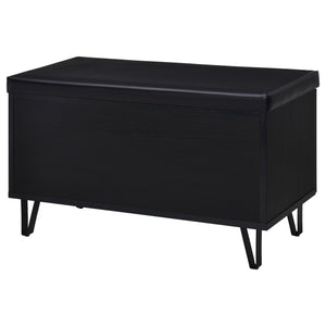 English Elm Astor Smoked Finish Entryway Bench with Drawer Open Shelving and Faux Leather Seat Black B062P440401