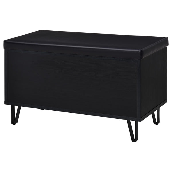 English Elm Astor Smoked Finish Entryway Bench with Drawer Open Shelving and Faux Leather Seat Black B062P440401