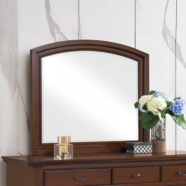 English Elm Meade Dark Cherry Arch Mirror with Low Distortion Glass, Carved Thick Frame & Wood Veneer Finish B078P384073