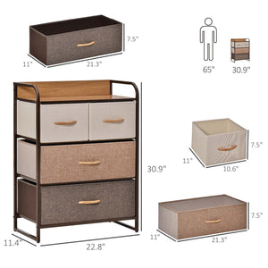 English Elm HOMCOM 4-Drawer Dresser with Foldable Fabric Drawers, Steel Frame, Anti-Tip, Maple Top Organizer W2225P229643