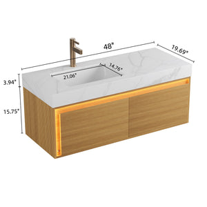 English Elm NYAH Floating 48" Bathroom Vanity with Carrara Sintered Stone Top, Undermount Basin & LED Sensor Light W2615S00367