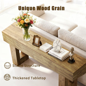 English Elm 63'' Farmhouse Console Table Rustic Wood Grain Sofa for Entryway or Hallway W3204P401255