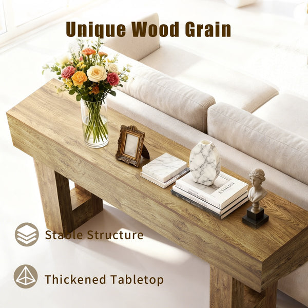 English Elm 63'' Farmhouse Console Table Rustic Wood Grain Sofa for Entryway or Hallway W3204P401255