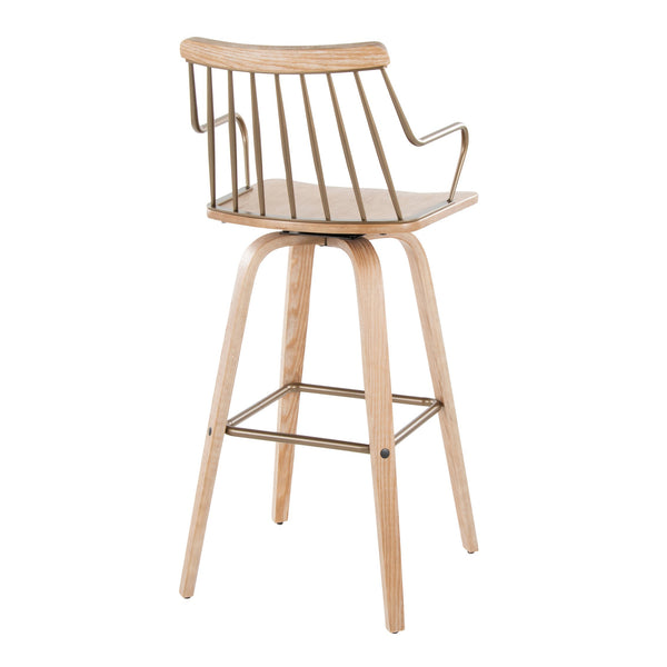 English Elm Fixed-height Swivel Barstool Whitewashed Spindle Back with Copper Footrest for Kitchen Islands B202P471173