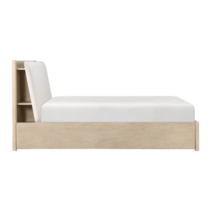 English Elm King Storage Bed Upholstered Headboard Oak Frame with Usb Shelves and Footboard Drawers B011S02355