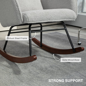 English Elm HOMCOM Boucle Rocking Chair with Headrest & Lumbar Pillow, High Back Plush Foam, Steel Frame, Light Gray W2225P249588