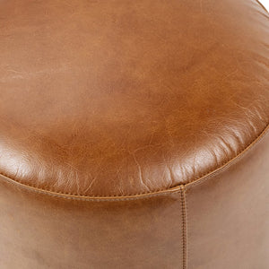 English Elm Nico Genuine Leather Drum Ottoman Stool with Brass Base for Living Room or Bedroom B2719P485493
