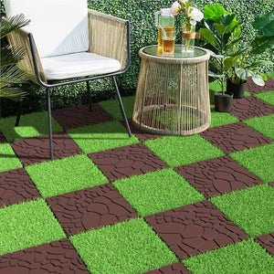 English Elm Stone Texture Interlocking Patio Tiles Polypropylene Anti-slip Outdoor Deck Flooring 44 Sq Ft Red+Brown W3022P268429