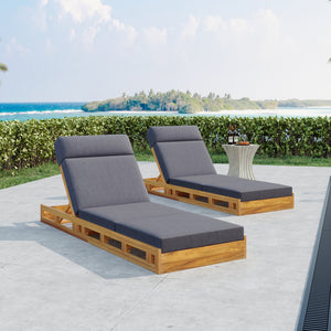 English Elm Christopher Knight Home® - Lounge Chaise Set With Adjustable Headrest - Durable Acacia Wood & Water-Resistant Cushions For Comfort N770P272405T_N770P285267G