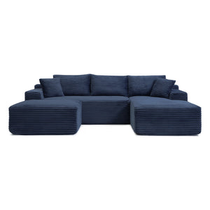 English Elm Corduroy Cloud Ottoman Plush Memory Foam Footrest for Modular Living Room Sectionals Blue W1117P445814