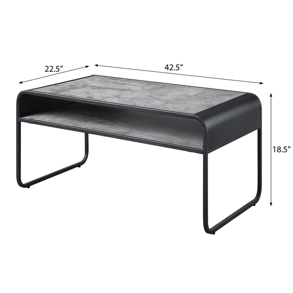 English Elm Concrete Grey and Black Coffee Table with Lower Shelf, Curved Edges & Metal Frame for Urban Chic Living B062P185664