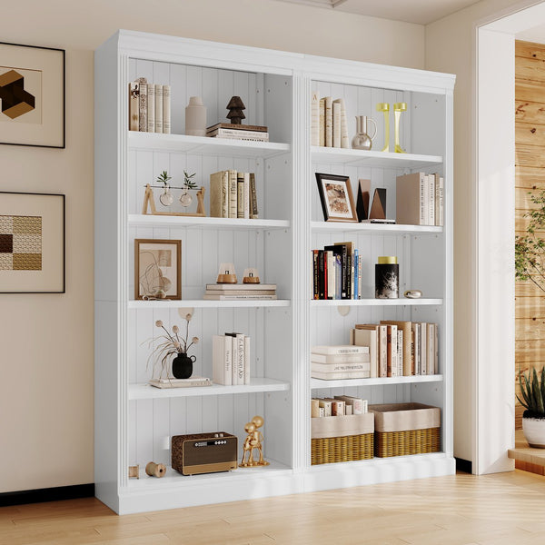 English Elm 83" 5-Tier Bookcase Suite with Adjustable Shelves, Solid Wood Frame, Cable Hole & 55lb Capacity White N751S191920K
