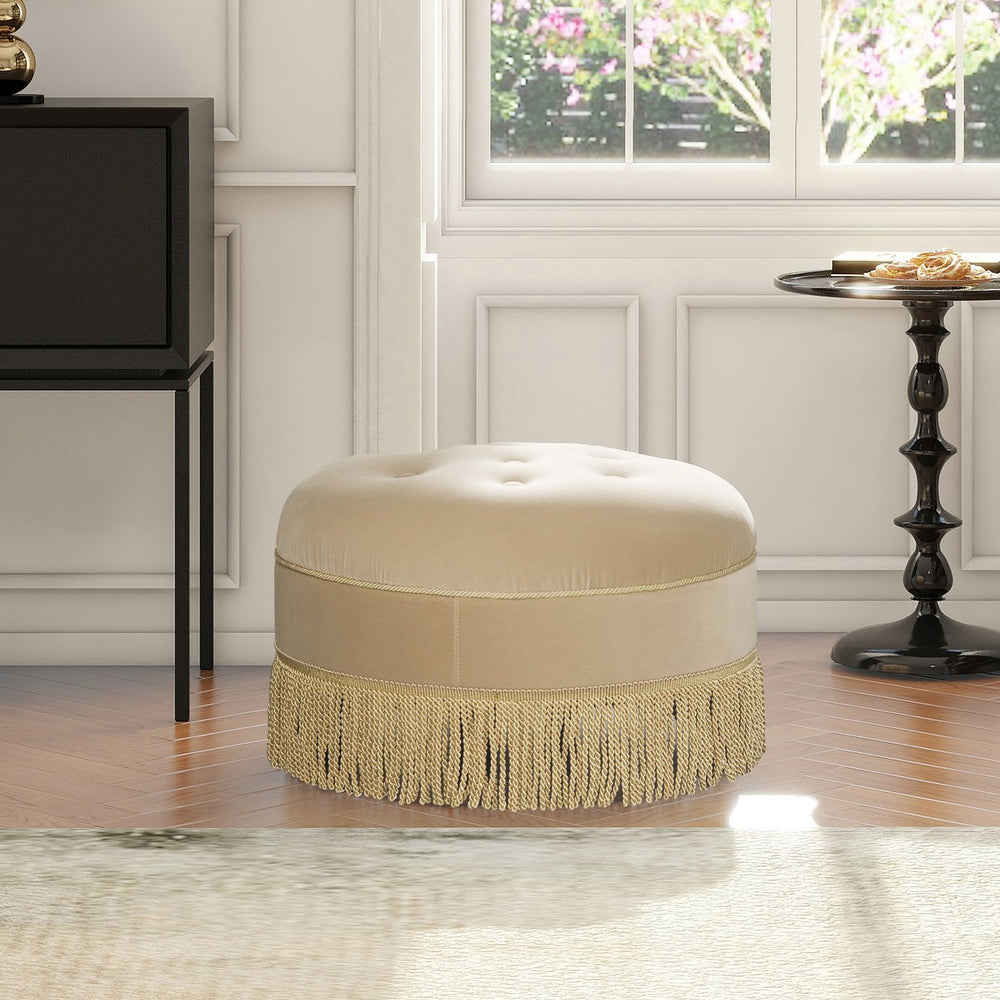 English Elm Jennifer Taylor Home - Yolanda 24" Round Accent Ottoman In Fawn Brown Velvet - Elegant, Versatile Seating & Stylish Decor B2719P238169