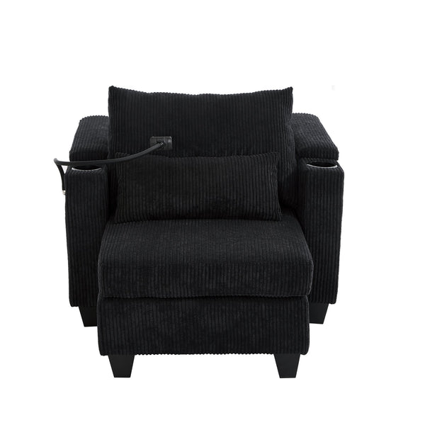 English Elm Convertible Chaise Lounge With Usb Ports, Cup Holders & Storage – Stylish Multi-Functional Sofa Chair N719S002021B
