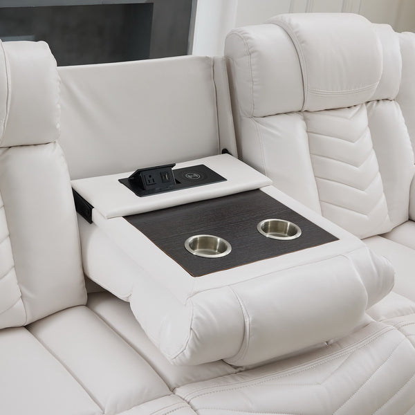English Elm Ms Two Piece Manual Reclining Sofa Set Faux Leather Led Ambient Living Room White W1805S00178