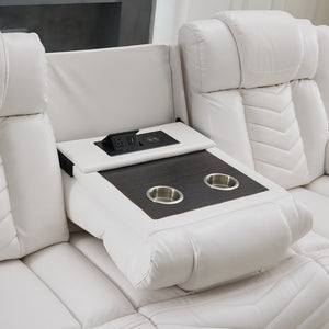 English Elm Ms 3 Piece Technical Leather Reclining Sofa Set with Led Lighting and Wireless Charging White W1805S00163