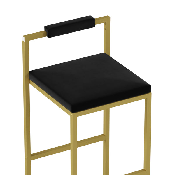 English Elm Modern Velvet Counter Height Bar Stools Set Of 2 - Stylish Gold & Black Upholstered Dining Chairs W1757P310419