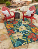 Unique Loom Outdoor Coastal Cicek Machine Made Floral Rug Multi, Light Brown/Navy Blue/Yellow/Rust Red/Ivory/Beige 5' 3" x 8' 0"