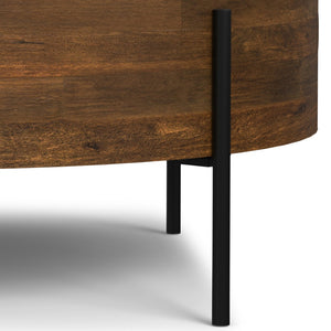 English Elm Rayburn Round Solid Mango Wood Cocktail Table with Matte Black Legs for Living Room Walnut Brown B136P429099