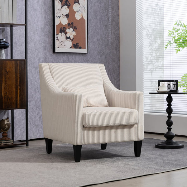 English Elm COOLMORE Modern Accent Chair with Plush Corduroy Upholstery, Solid Wood Frame and Two Pillows Beige W395P195355