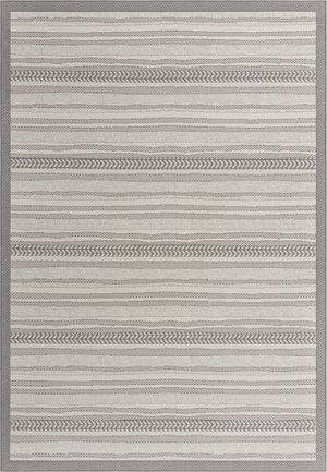 Unique Loom Outdoor Border Lines Machine Made Border Rug Gray, Gray/Silver 8' 0" x 11' 4"