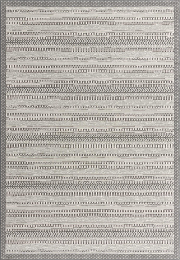 Unique Loom Outdoor Border Lines Machine Made Border Rug Gray, Gray/Silver 8' 0" x 11' 4"