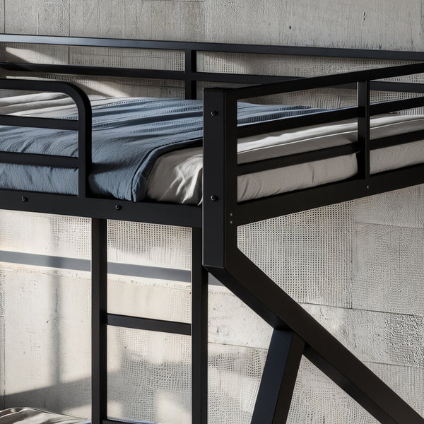 English Elm Twin Xl Over Queen Metal Bunk Bed Low Profile Steel Frame for Guest Rooms W5305S00034