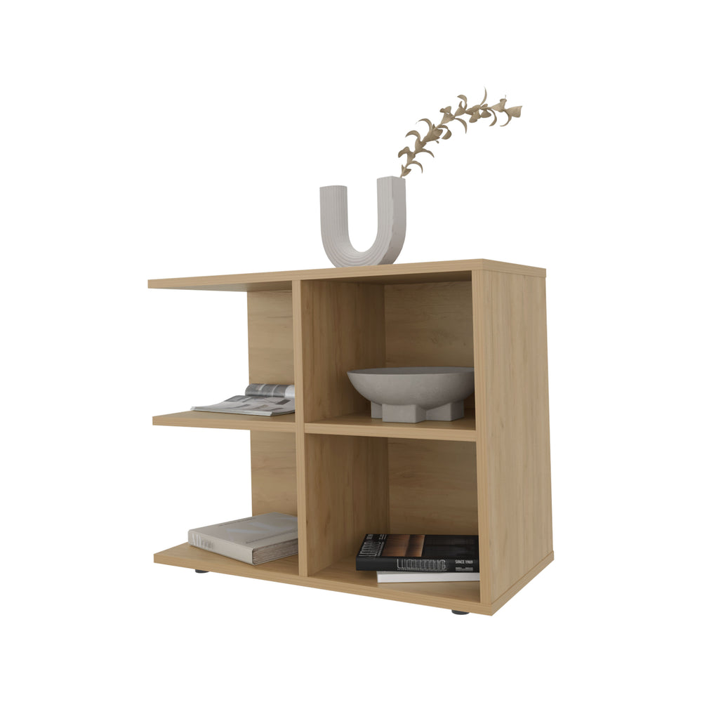 English Elm Angus Minimalist Side Table with 4 Open Shelves, Natural Oak Finish — Versatile Storage for Home B128P375309