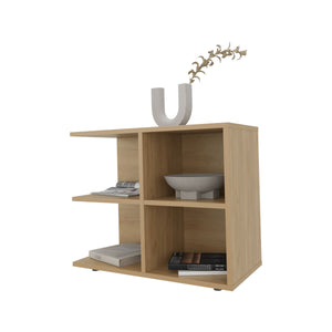 English Elm Angus Minimalist Side Table with 4 Open Shelves, Natural Oak Finish — Versatile Storage for Home B128P375309