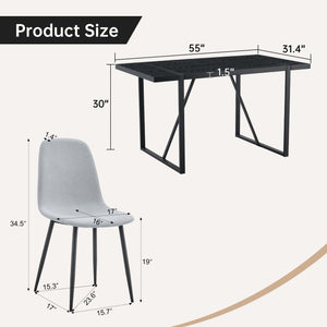 English Elm Table and Chair Set Round Tempered Glass Top with X Base and Four Pu Leather Seats Black,Light Gray W1151S04379