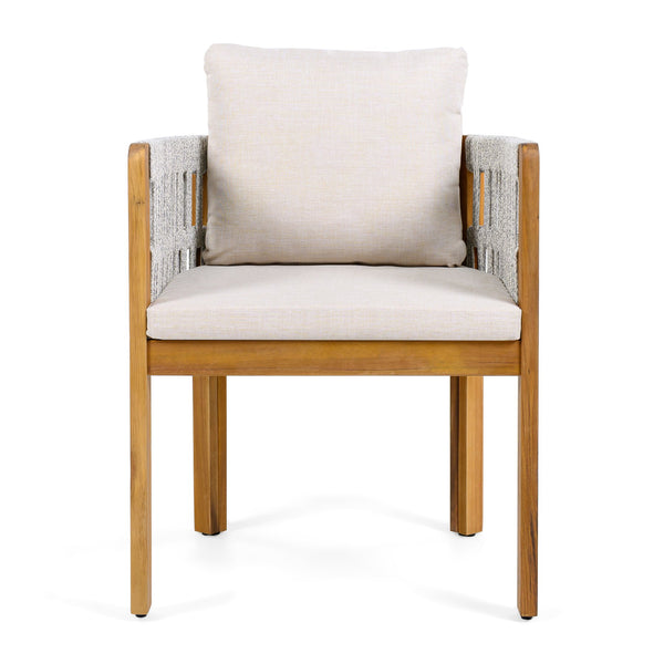 English Elm Acacia Wood Outdoor Dining Chair Set with Rope Arms and Waterproof Cushions N779P279983H