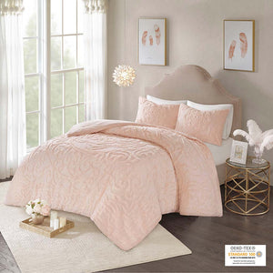 JLA Home Madison Park - 3-Piece Laetitia Tufted Cotton Chenille Medallion Comforter Set – Boho Shabby-Chic Textured OEKO-TEX Quality Blush MP10-5878
