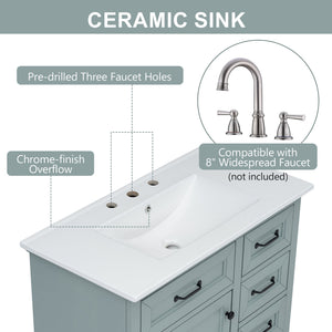 English Elm Christopher Knight Home® - 36" Bathroom Vanity with Ceramic Sink, Soft-Close Doors, 4 Drawers & Ample Storage, Freestanding Grey N759P223021E