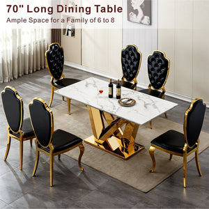 English Elm Marble Dining Table For 6 – Luxe Faux Marble Kitchen Table With Gold Mirrored Base, Modern Design W3456S00044