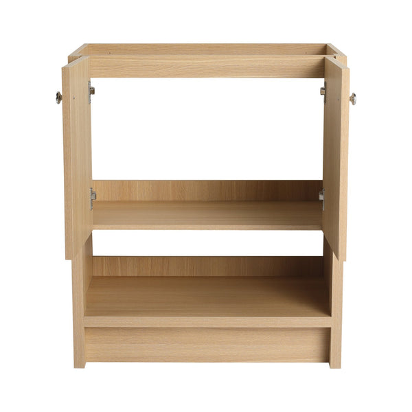 English Elm 30" Freestanding modern oak bathroom vanity with integrated basin, soft-close doors & open shelf storage, plywood construction W1972P268403