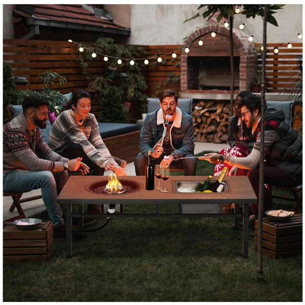 English Elm 47" Outdoor Aluminum Fire Pit Table 50000 Btu Propane with Ice Bucket Station Gray B082P454967