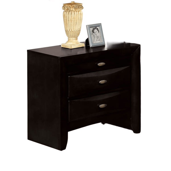 English Elm Black Nightstand with 2 Drawers and Oval Knob Pulls — Solid Wood Transitional Bedside Table, 25.5"W x 17"D x 25.5"H B2741P357509
